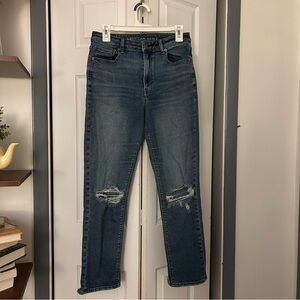 American Eagle Outfitters High Waist Distressed Straight Jean